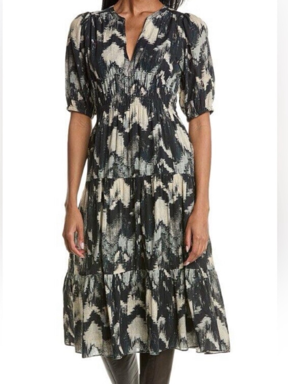 BA&SH Anissa Cotton midi dress in Noir size 10